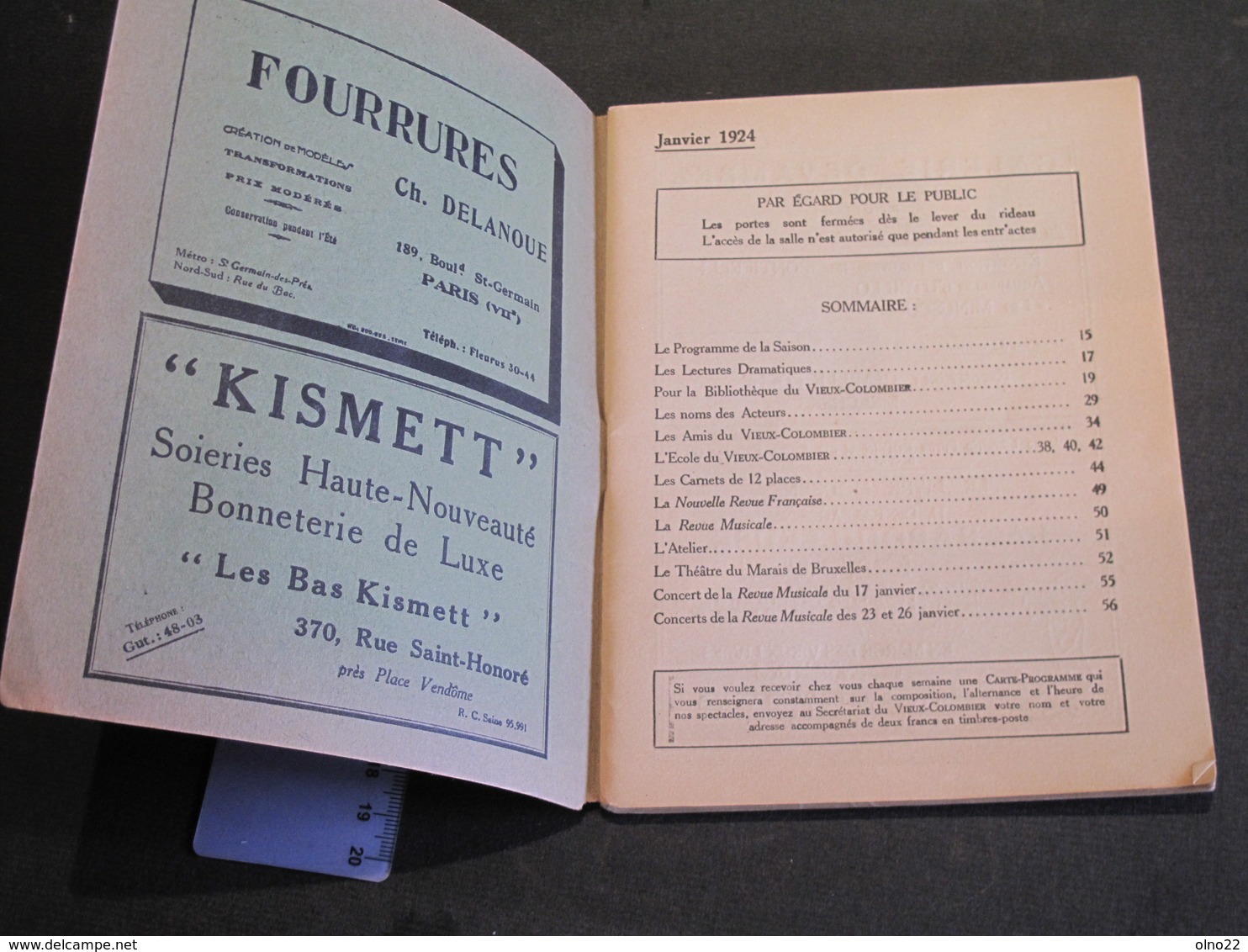 PARIS 1924 LE VIEUX COLOMBIER Rue Du Vieux Colombier, Programme 56pp - Programs