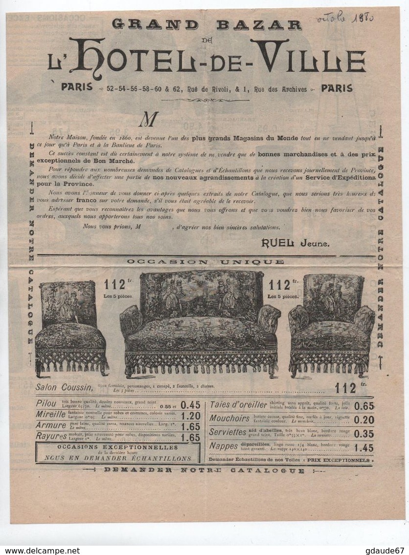 DOCUMENT PUBLICITAIRE / CATALOGUE MODE Du GRAND BAZAR DE L'HOTEL DE VILLE à PARIS - Documents Historiques