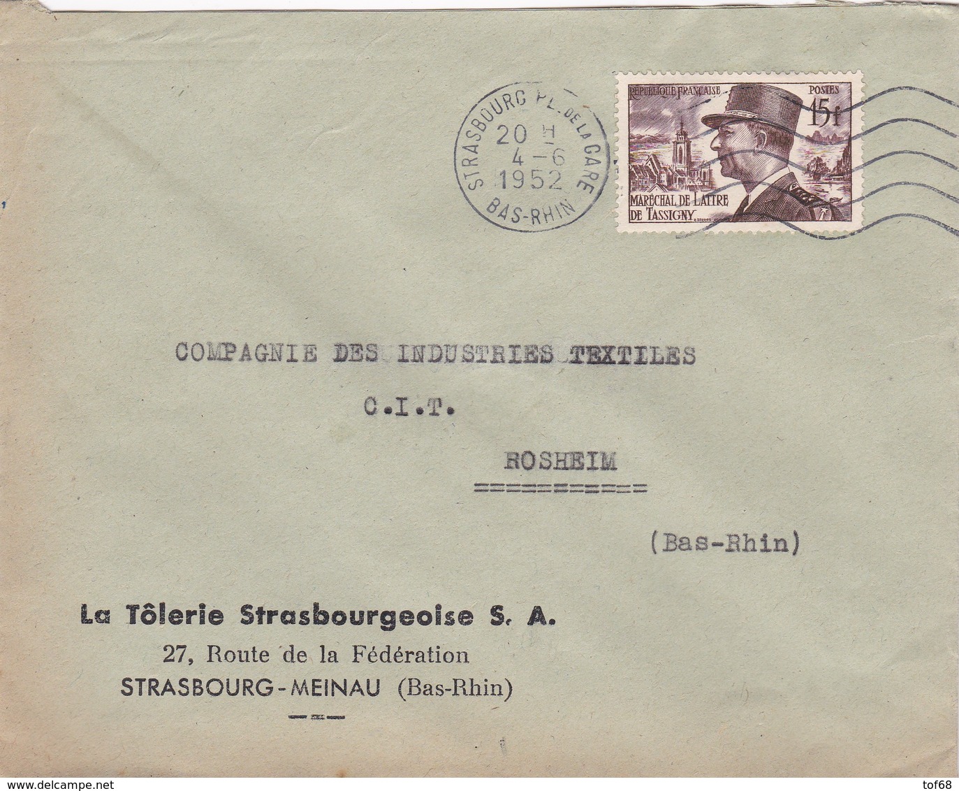 Strasbourg Lettre à Entête 1952 La Tôlerie Strasbourgeoise - 1921-1960: Modern Tijdperk