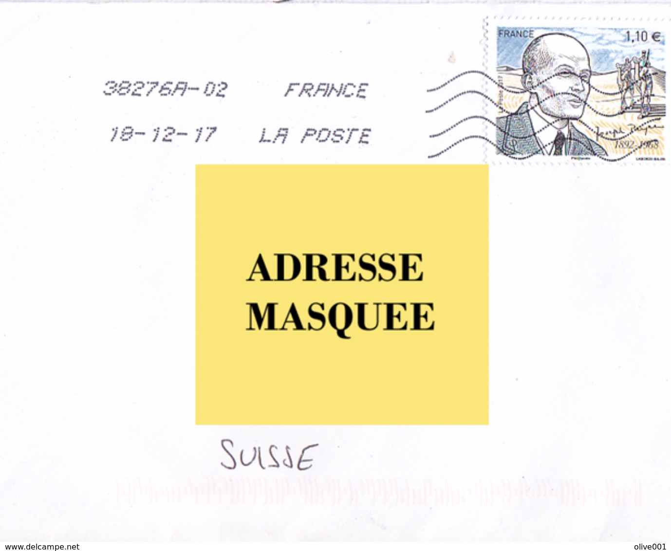 Lettre De France Pour La Suisse Voyagé Le 18. 12. 2017.Timbre Personnage Célèbre - 1961-....