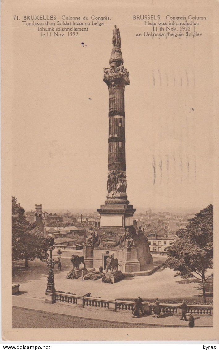 BELGIQUE . MERCURE 35 C. Vert  (s/ Cpa Bruxelles . Tombeau D'un Soldat Inconnu) - 1932 Ceres E Mercurio