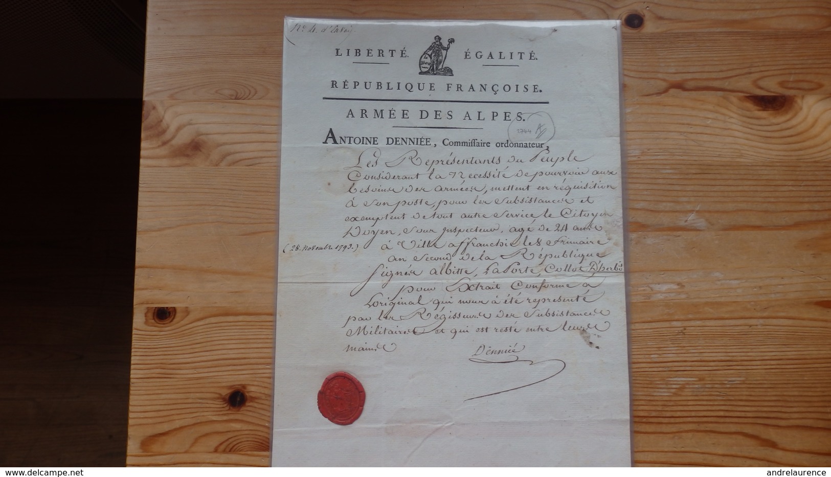 Document De Requisition De L'armée Des Alpes 1793 - Documents Historiques