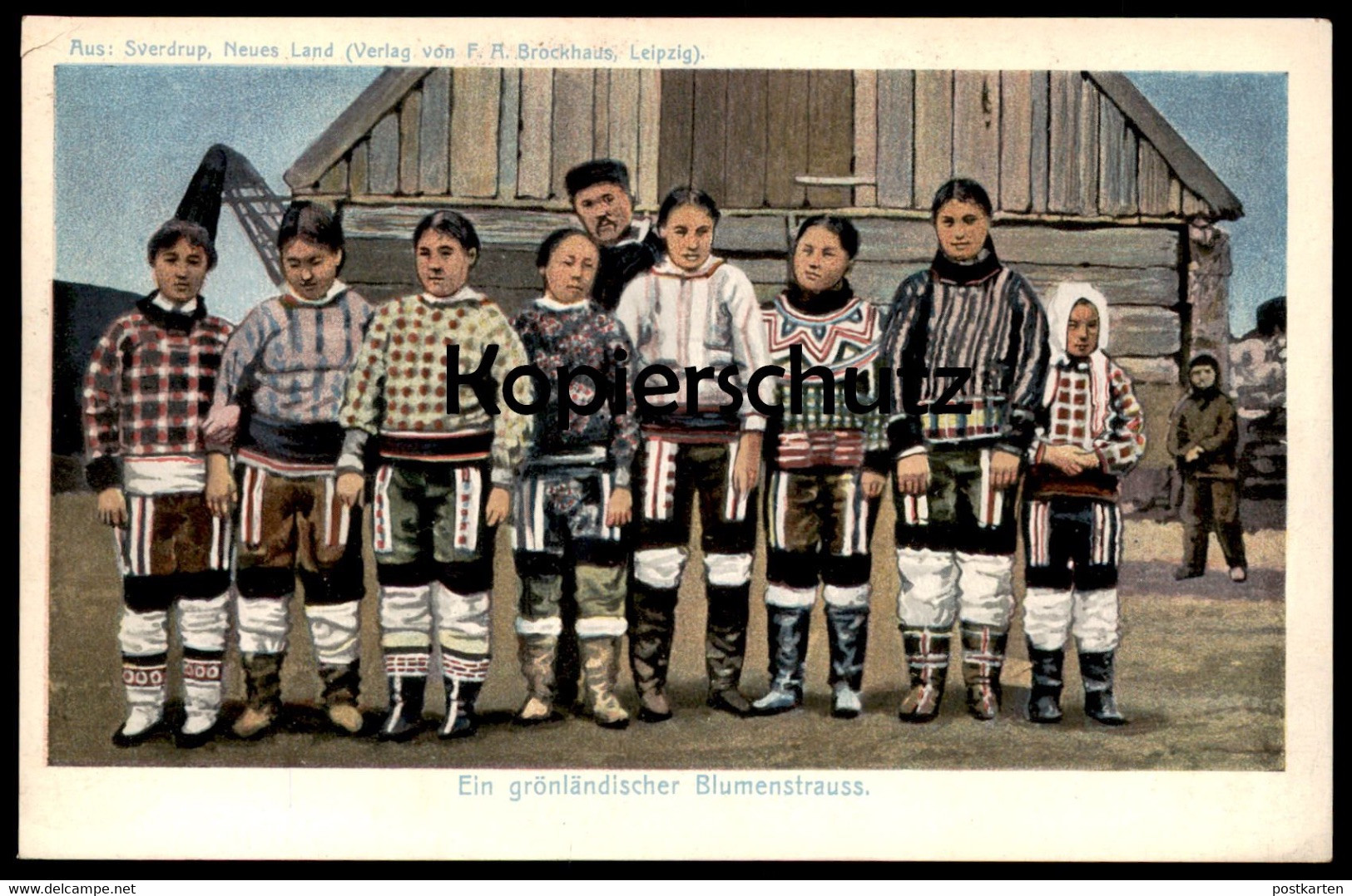 ALTE POSTKARTE EIN GRÖNLÄNDISCHER BLUMENSTRAUSS GRÖNLAND OTTO SVERDRUP NEUES LAND Tracht Traditional Costume Kaloallit - Greenland