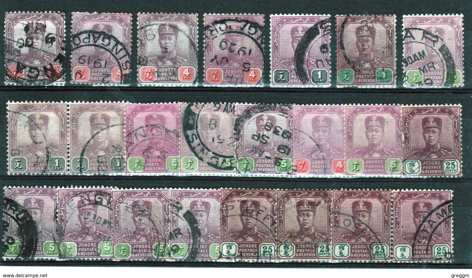 Malaysia Johore Selection Of Early Stamps From 1904 Upwards All Used. - Johore