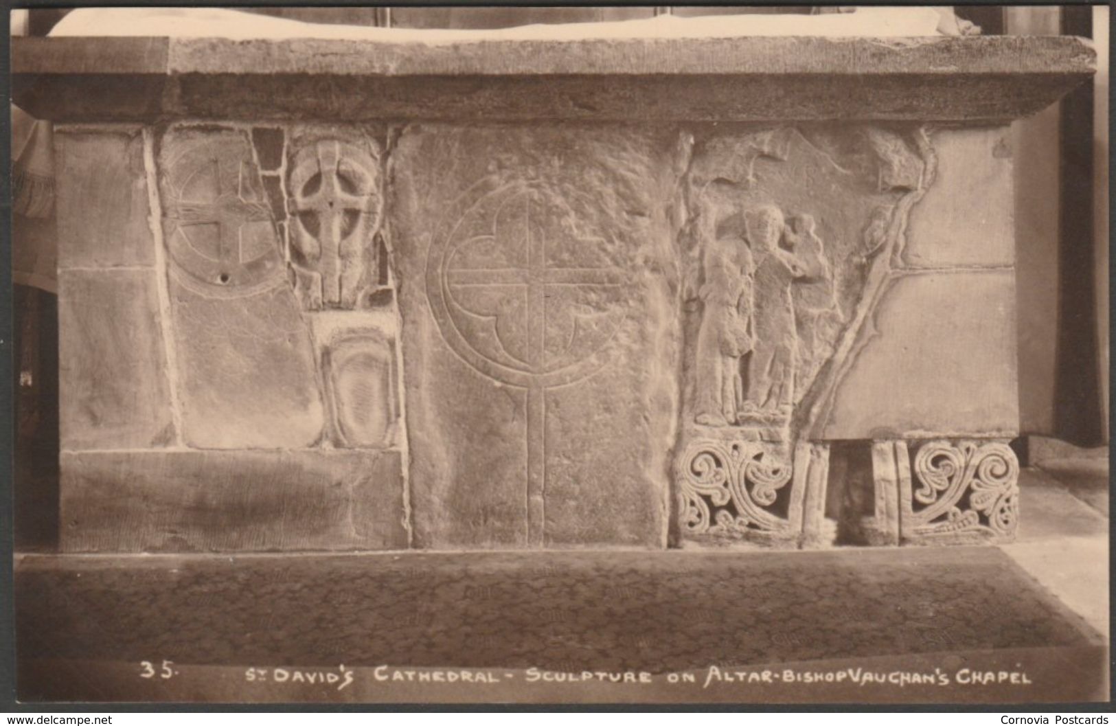 Sculpture On Altar, St David's Cathedral, Pembrokeshire, C.1920 - W A Call RP Postcard - Pembrokeshire