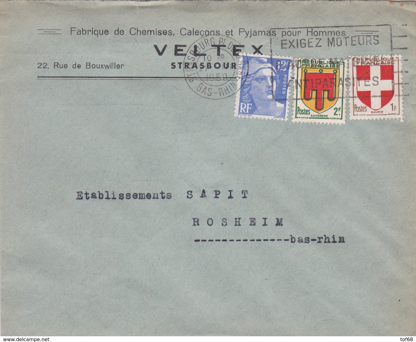 Strasbourg Lettre à Entête 1950 Veltex Fabrique De Chemises - 1921-1960: Période Moderne