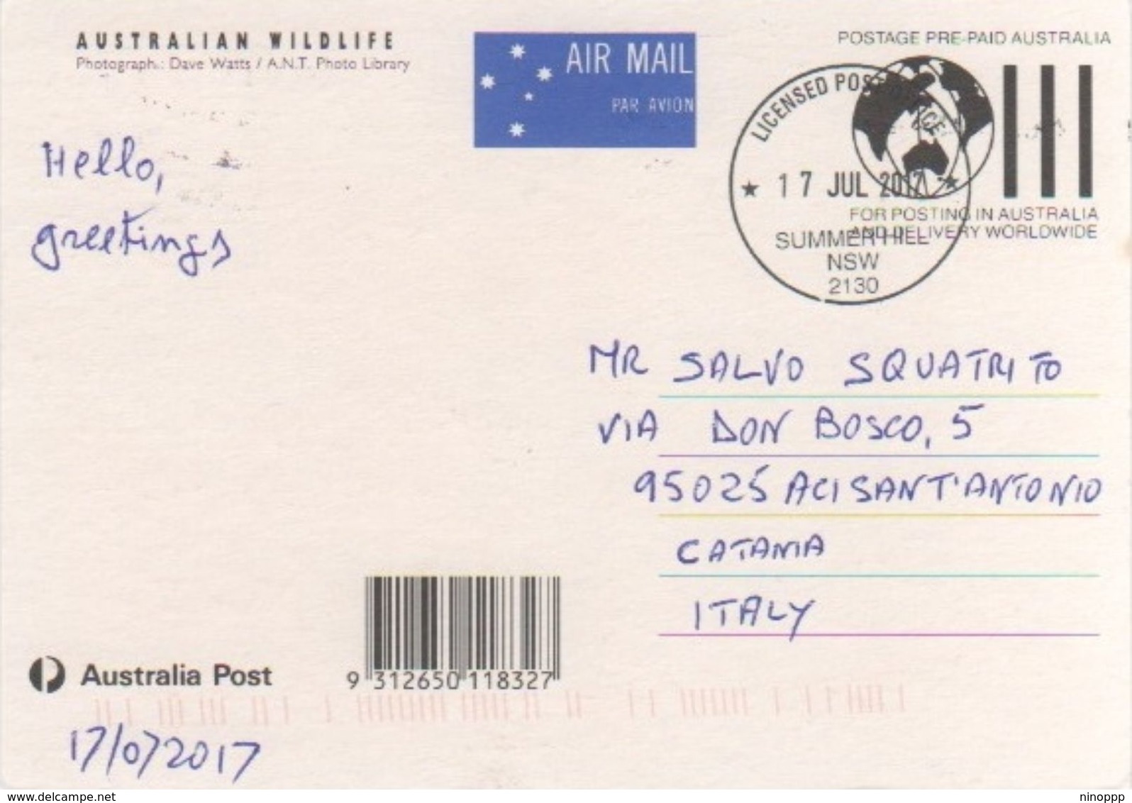 Australia 2017 Postally Used Maximum Card,sent To Italy,1992 Australain Wildlife,Common Wombat - Maximum Cards