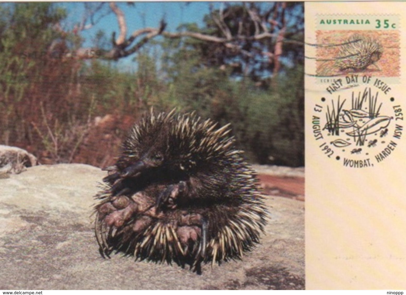 Australia 2017 Postally Used Maximum Card,sent To Italy,1992 Australian Wildlife,Echidna - Maximum Cards
