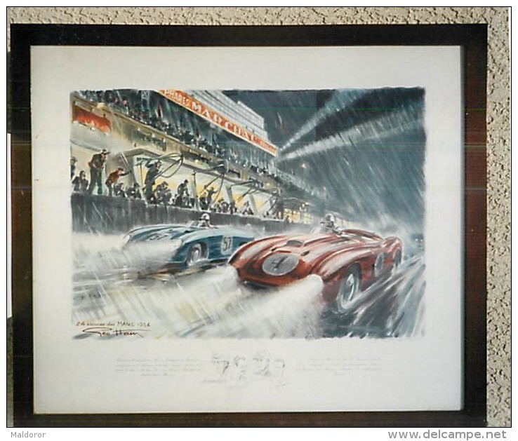 AFFICHE  ANCIENNE  Automobile Course ** Géo HAM (signée) Les 24 HEURES Du Mans : 1954 ** Original - 70 X 60 Cm - Lithographies