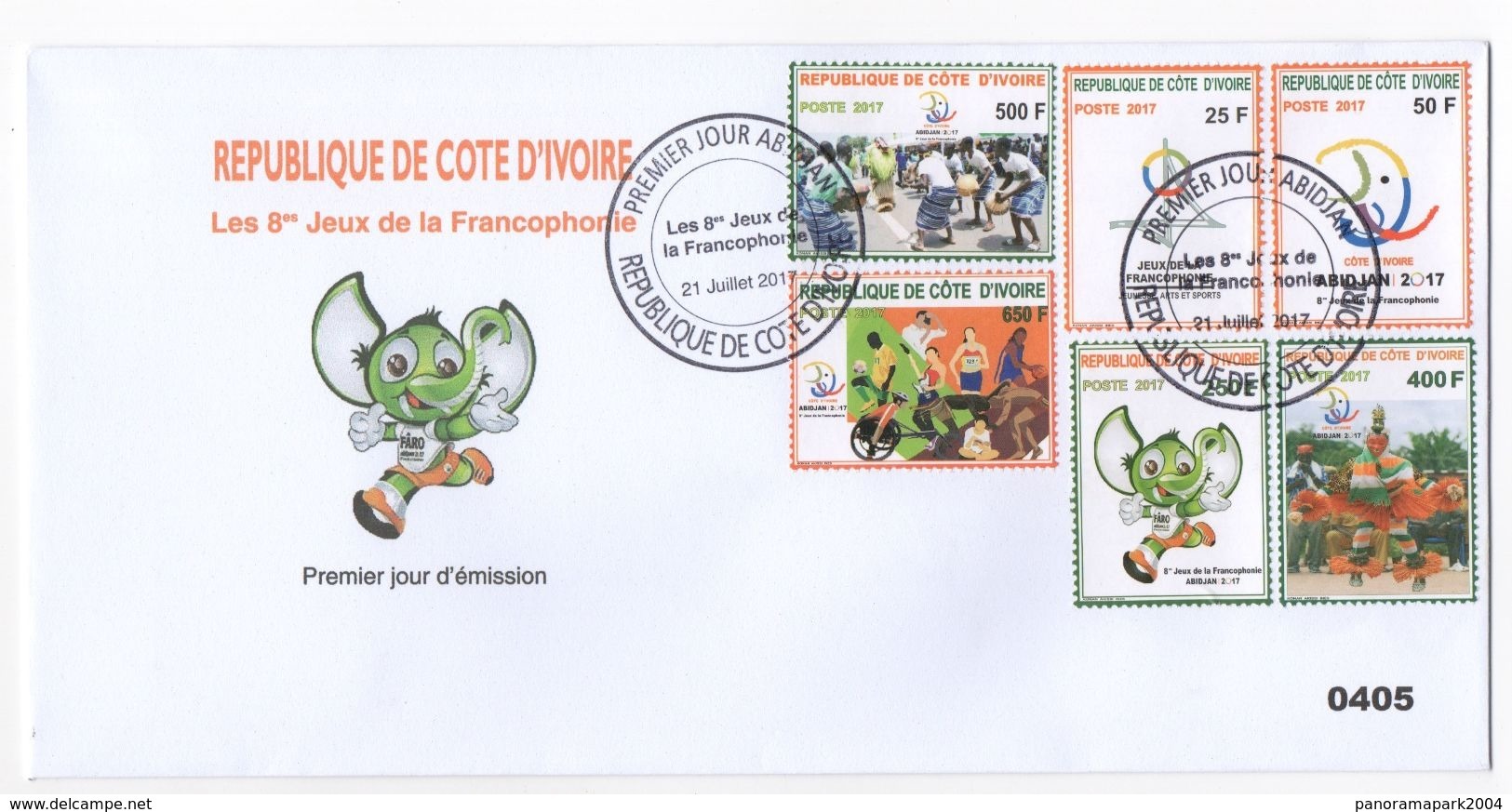 Côte D'Ivoire Ivory Coast 2017 FDC 1er Jour 8èmes Jeux De La Francophonie Sport Football Musique Soccer 6 Val. - Costa De Marfil (1960-...)