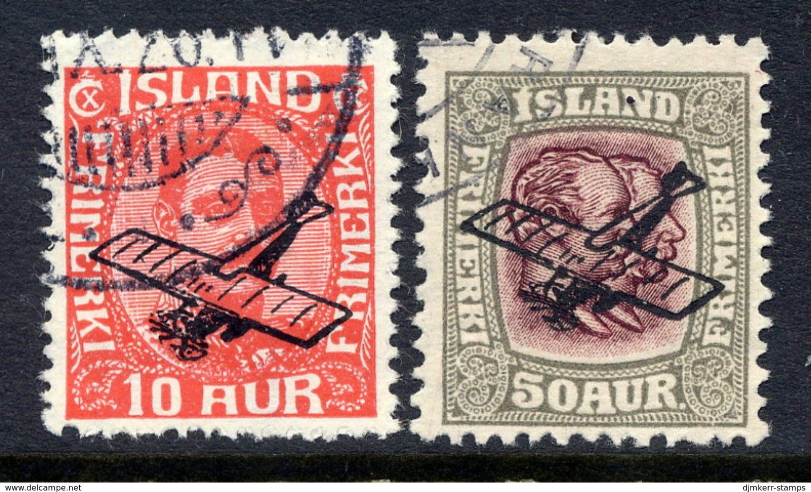 ICELAND 1928-29 Airmail Overprints, Used.  Michel 122-23 - Poste Aérienne