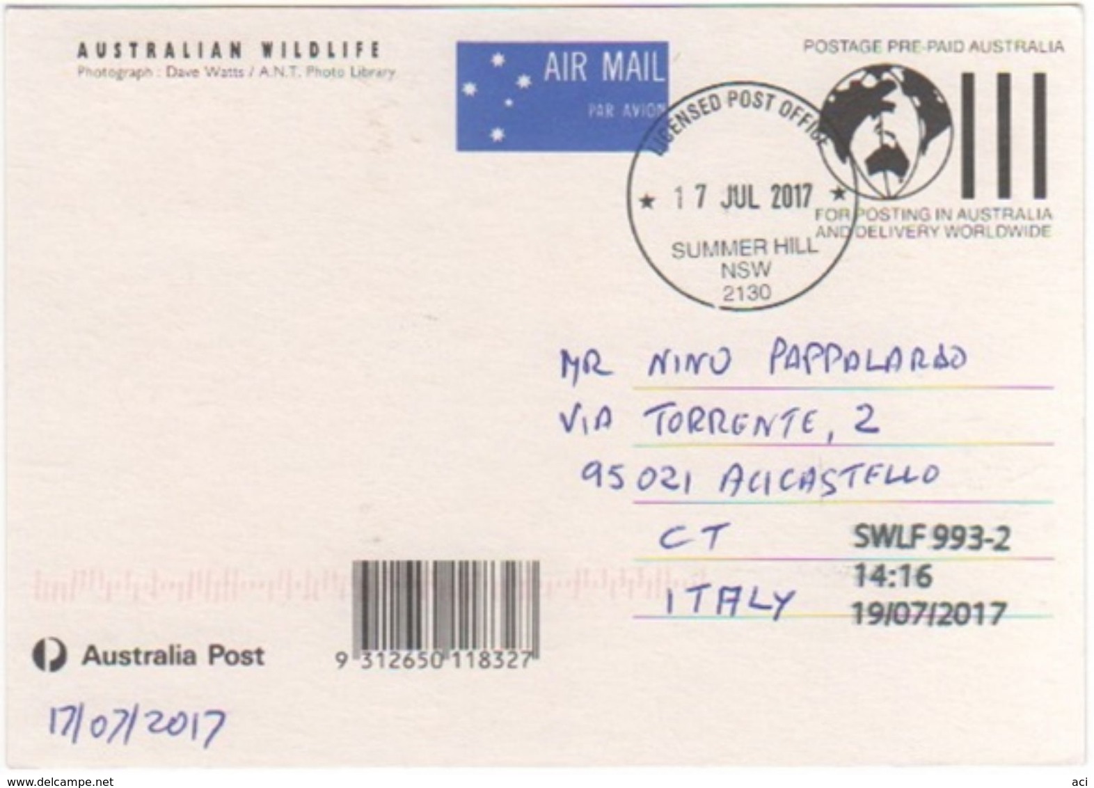 Australia 2017 Postally Used Maximum Card,sent To Italy,1992 Australain Wildlife,Common Wombat - Maximum Cards