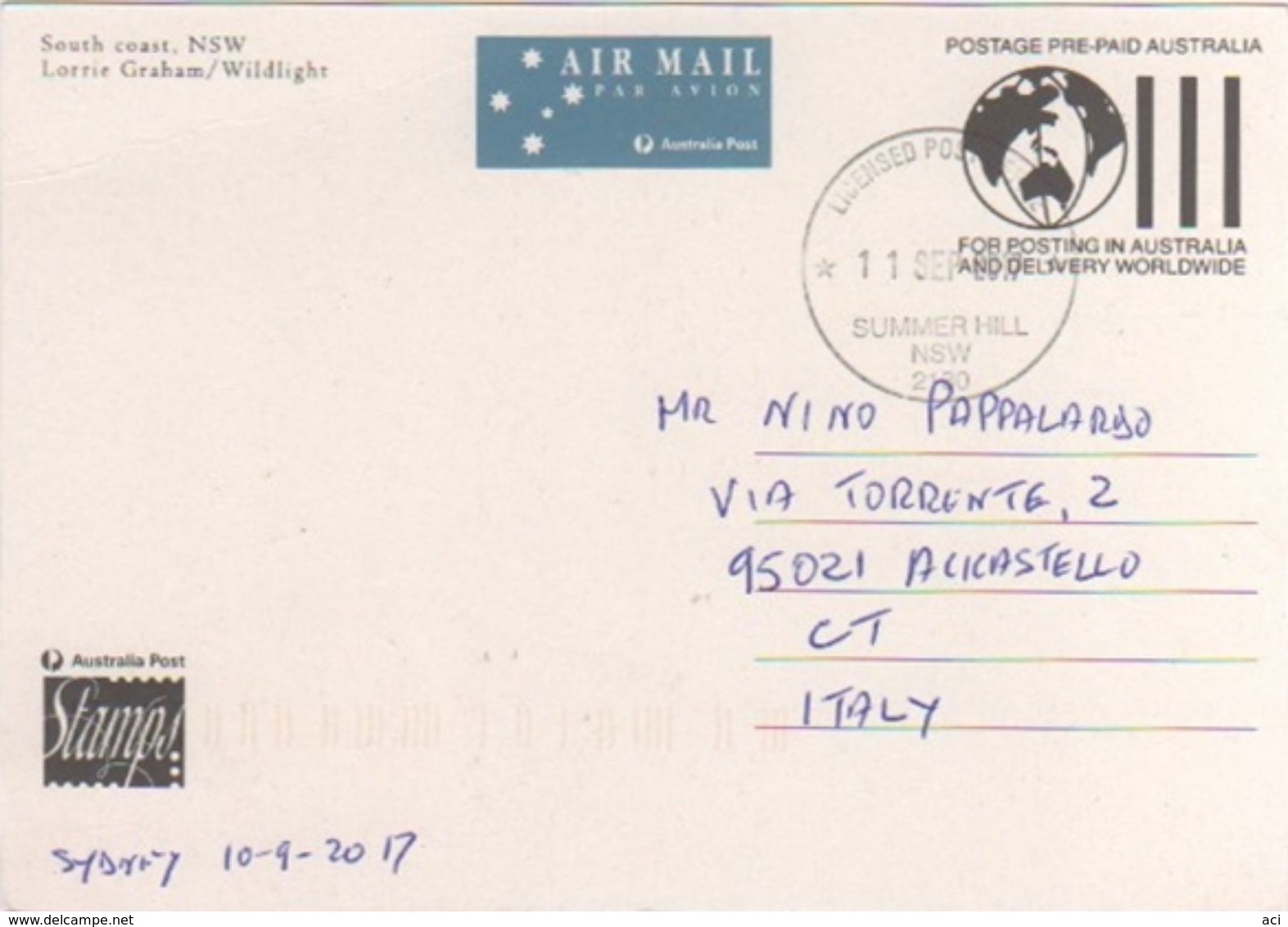 Australia 2017 Postally Used Maximum Card,sent To Italy,1994 Australia Day,South Coast - Maximum Cards