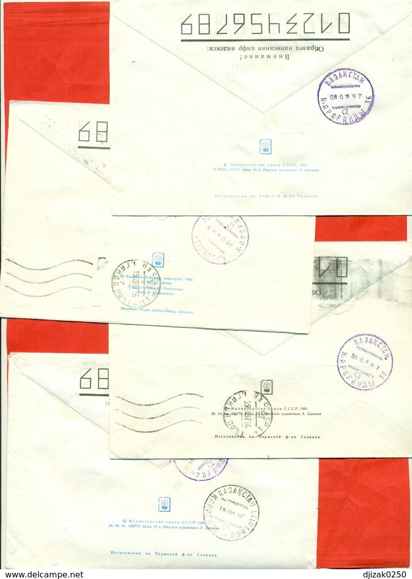 Kazakhstan.Four Envelopes Past The Mail. Tree Envelopes Registered. - Kazakhstan