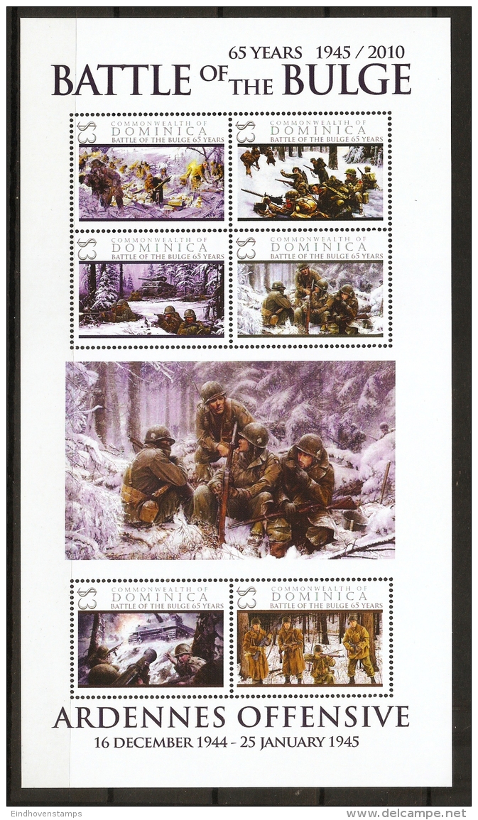 Dominica, WW II  Battle Of The Bulge, Block Issue MNH Ardennes Offensive Battle Scenes In Snowy Woods - Guerre Mondiale (Seconde)