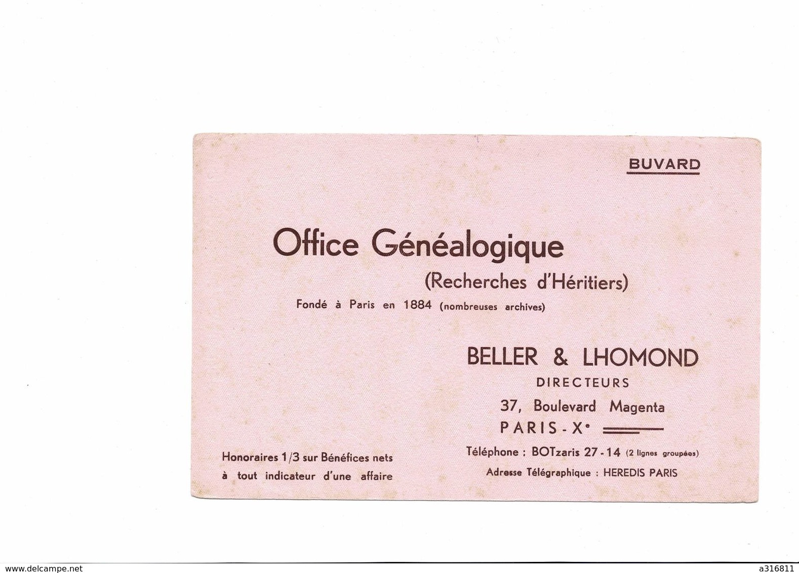 BUVARD   OFFICE GENEALOGIQUE  BELLER ET LHOMOND - G