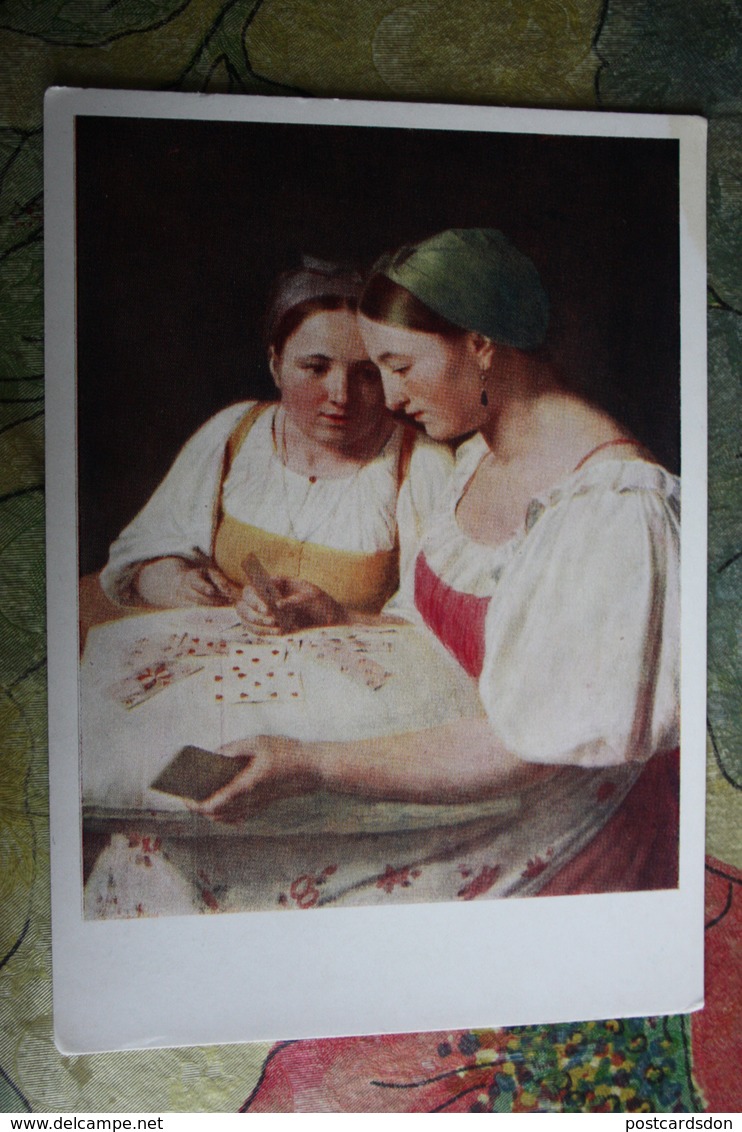 OLD USSR Postcard "Divination" By Venetsyanov- 1959 - PLAYING CARDS - Russian Types - Carte Da Gioco