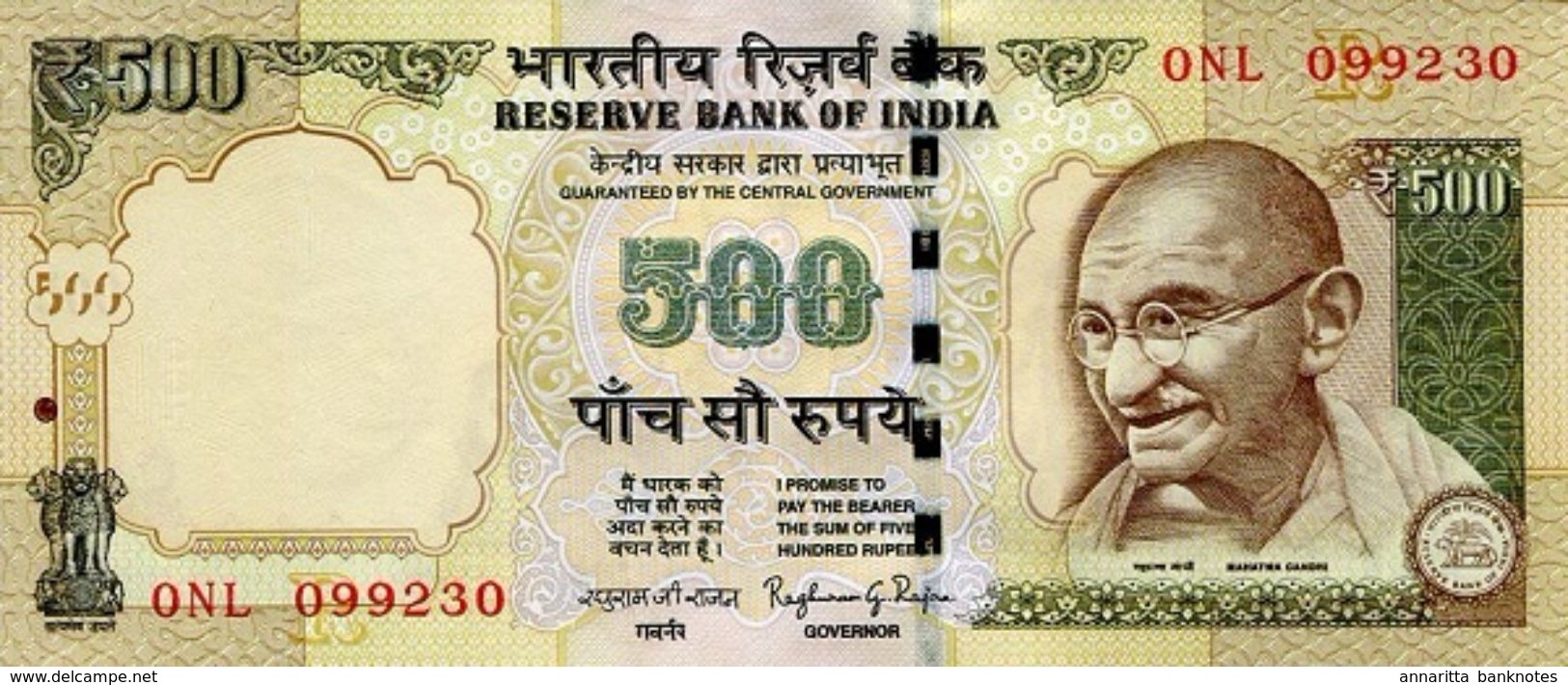 INDIA 500 RUPEES 2015 P-106d UNC SIGN. RAJAN. PLATE LETTER R [IN296a] - India