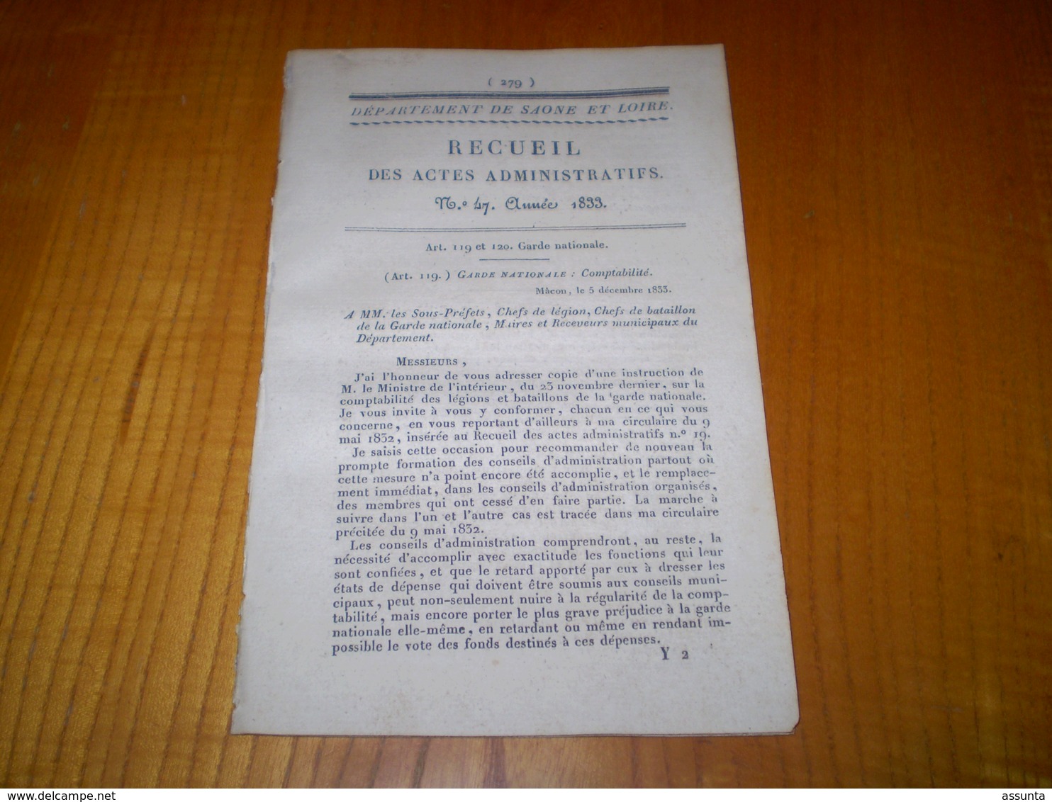 Mâcon 1833: Garde Nationale:conseil D'administration,comptabilité Des Légions & Bataillons,personnel De L'armement - Documents Historiques