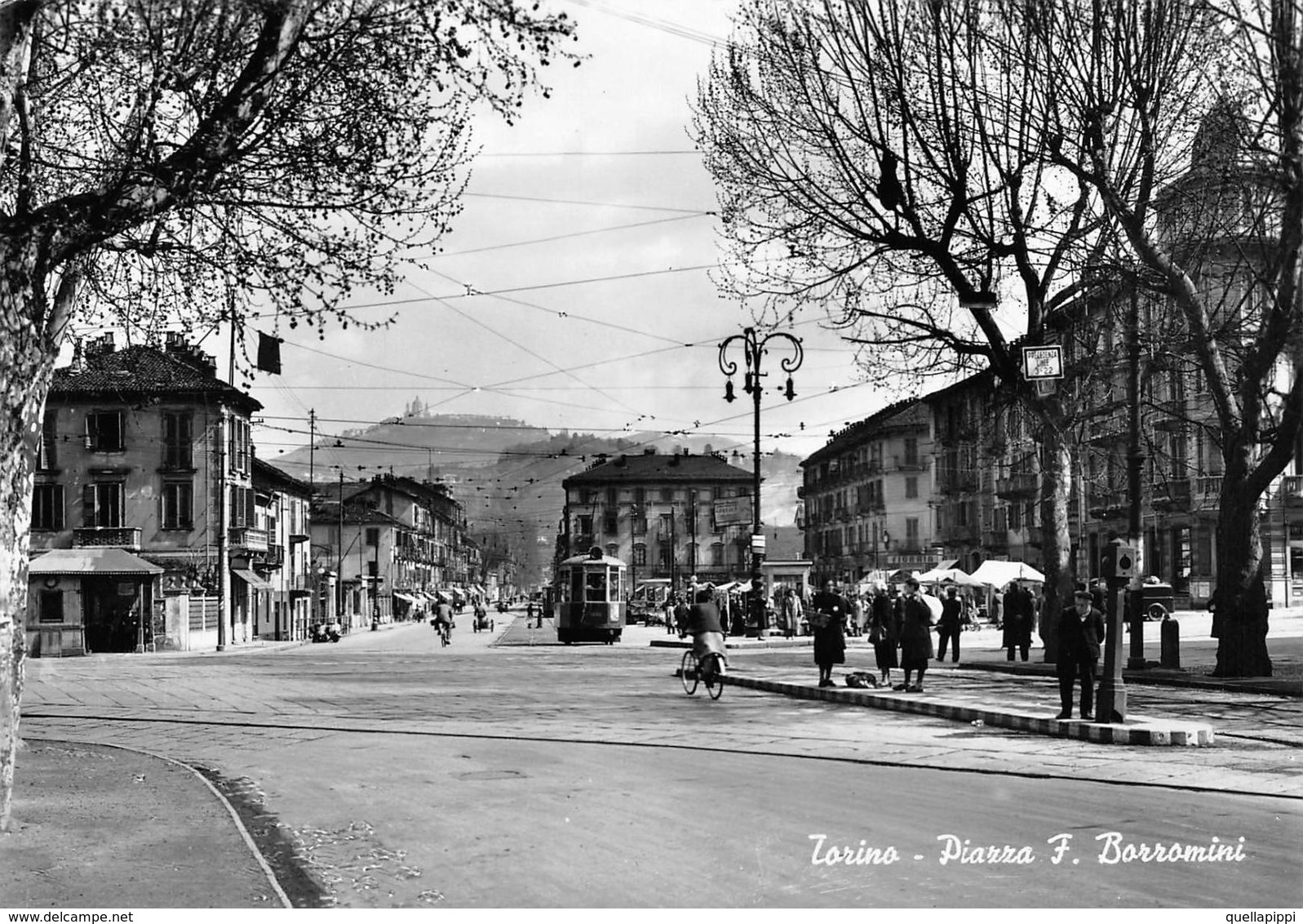 07401 "TORINO - PIAZZA F. BORROMINI" ANIMATA, TRAMWAY, MERCATO, VERA FOTO, S.A.C.A.T. 606. CART NON SPED - Places & Squares