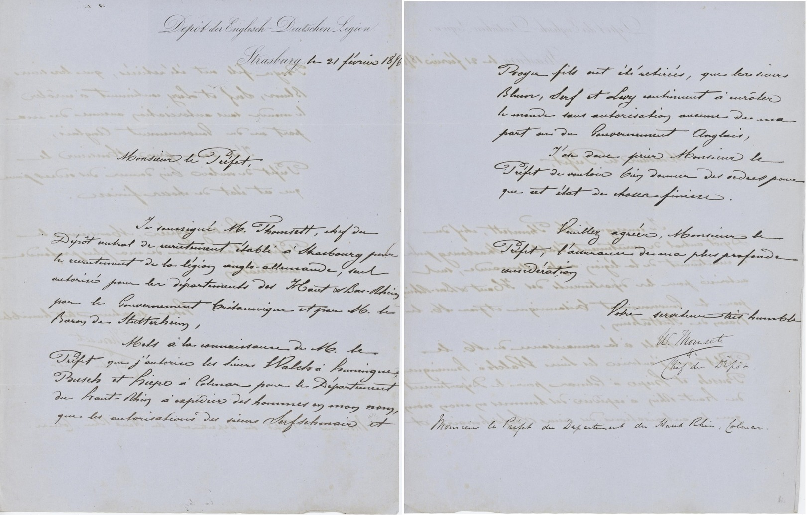 Strasbourg 1856 Dépot Der Englisch Deutschen Anglo Allemande Légion Judaïca Huningue - Documents Historiques