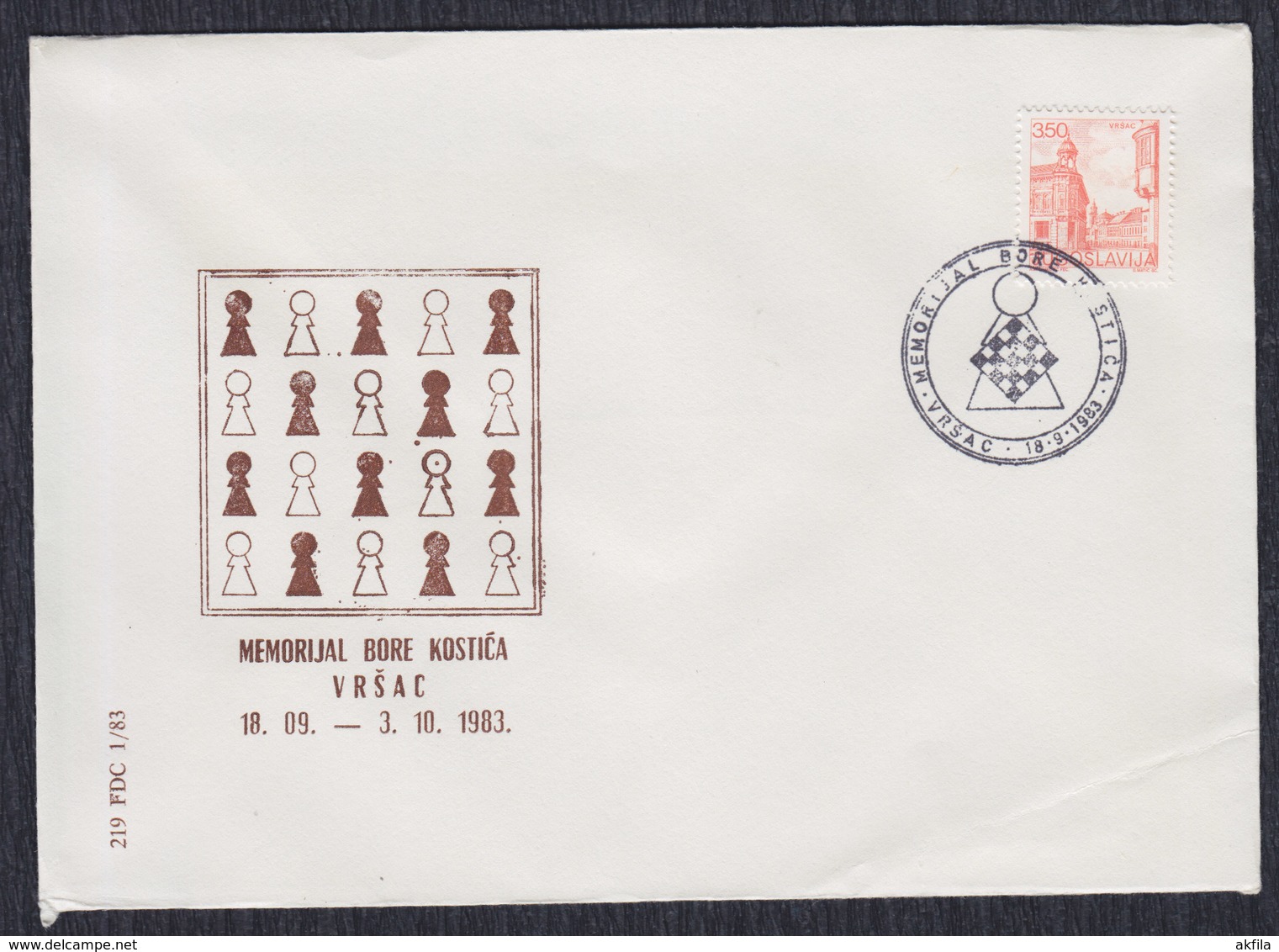 Yugoslavia 1983 Chess Bora Kostic Memorial, Commemorative Cover - Echecs