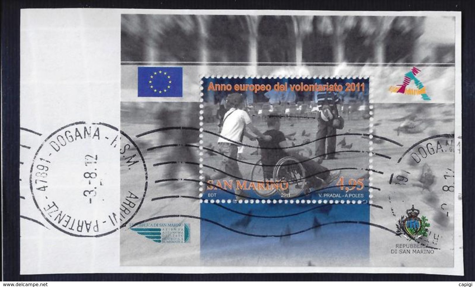 2011 - SAN MARINO - ANNO DEL VOLONTARIATO FOGLIETTO- USATO SU FRAMMENTO - Used Stamps