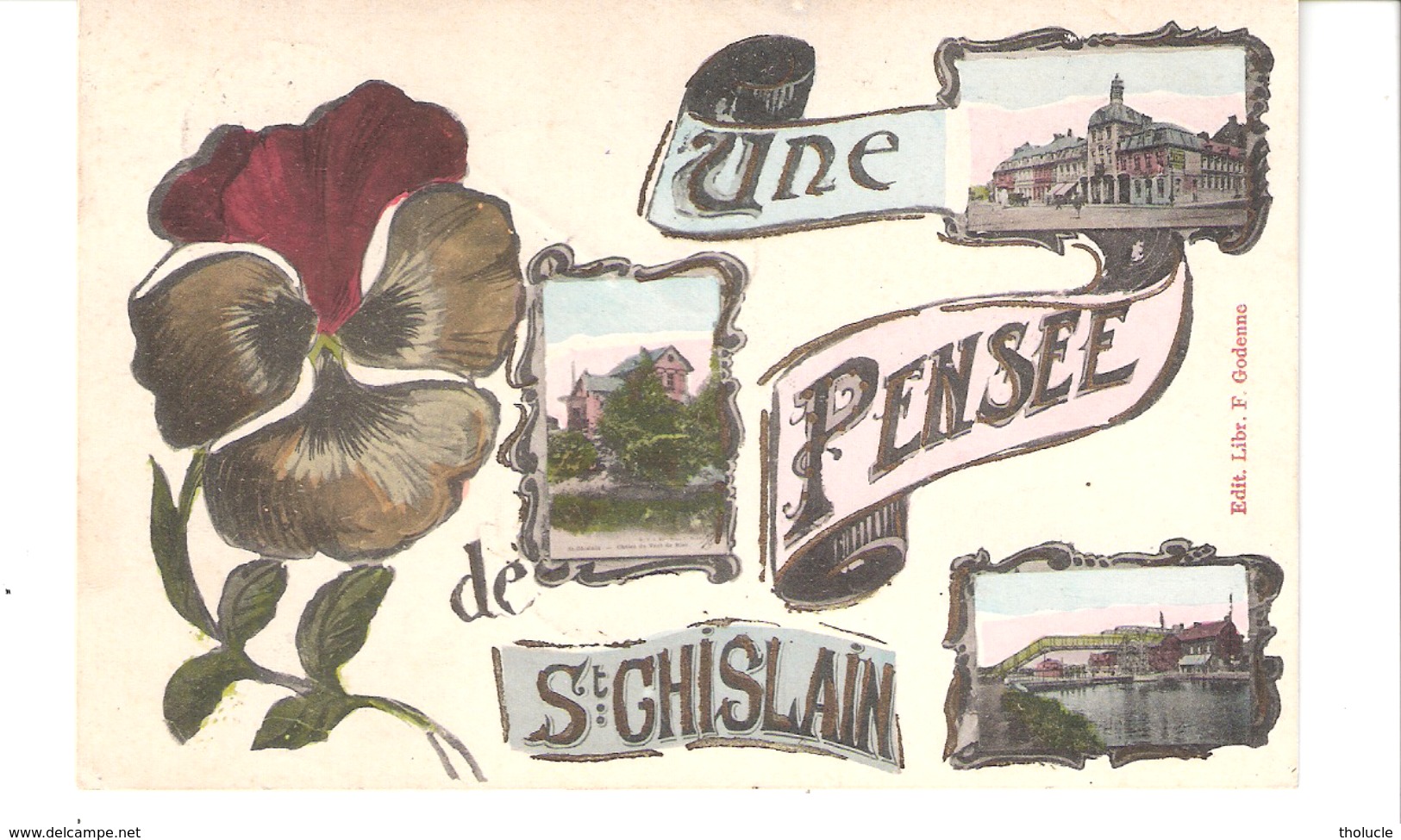 Une Pensée De Saint-Ghislain (Hainaut)-1913-Multivues-Hotel De Ville-Chalet Du Vent De Bise-Pont-Passerelle (Canal)-Rare - Saint-Ghislain
