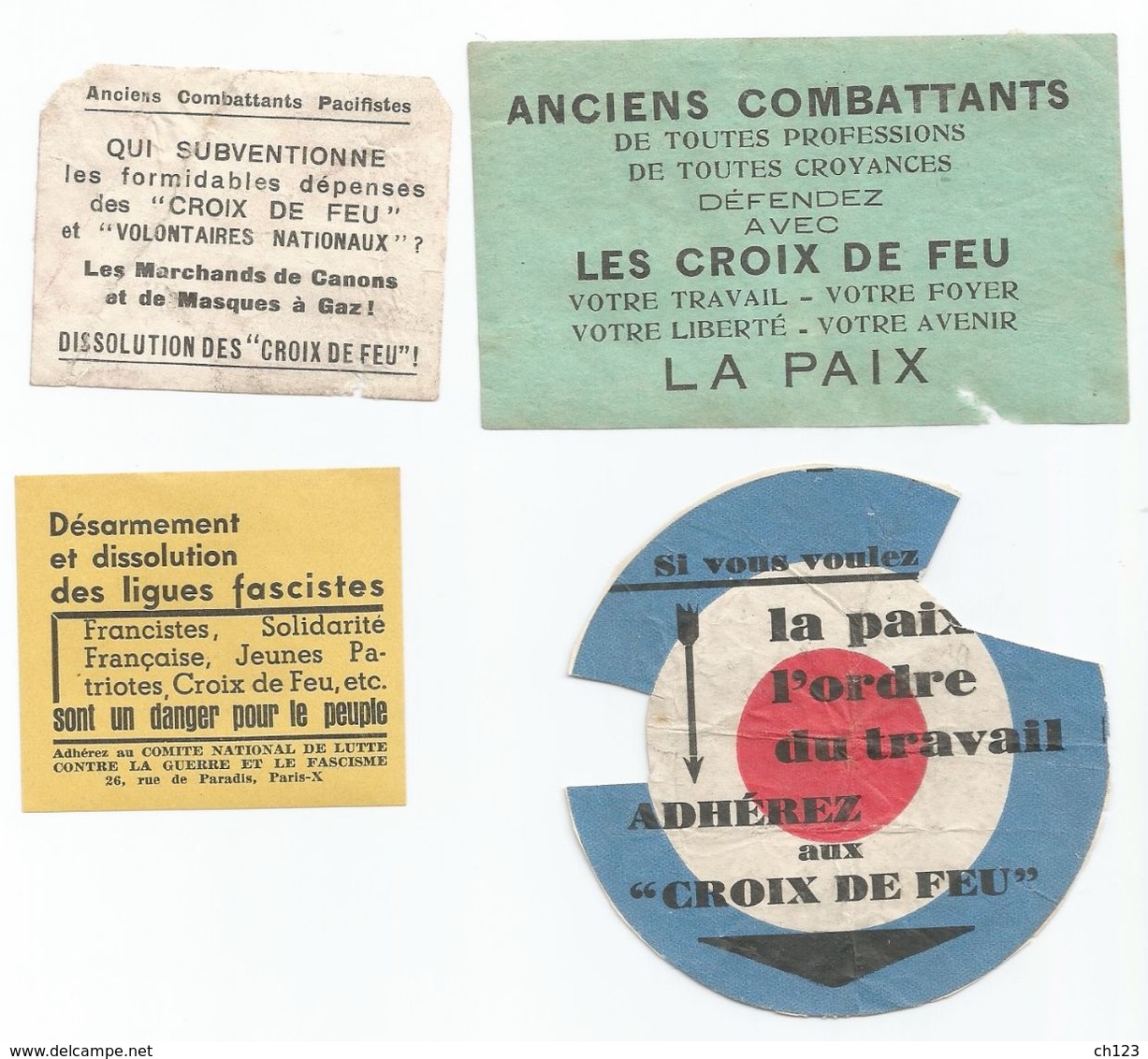 4 Vignettes CROIX DE FEU  Dissolution Des Lignes Fascistes - Documentos Históricos