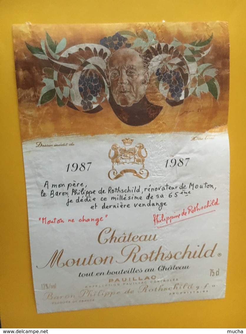 6917 - Château  Mouton Rothschild 1987 Pauillac Artiste Hans Erni état Moyen - Bordeaux