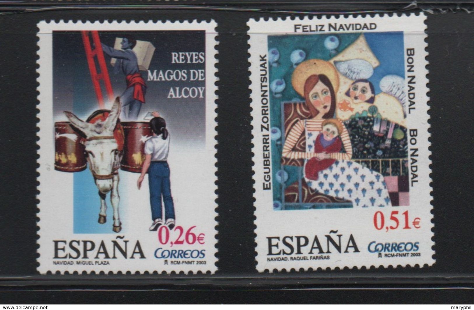 LOT 519   - ESPAGNE N° 3607/3608** -  ANE - NOEL Faciale  0.77 € - Burros Y Asnos