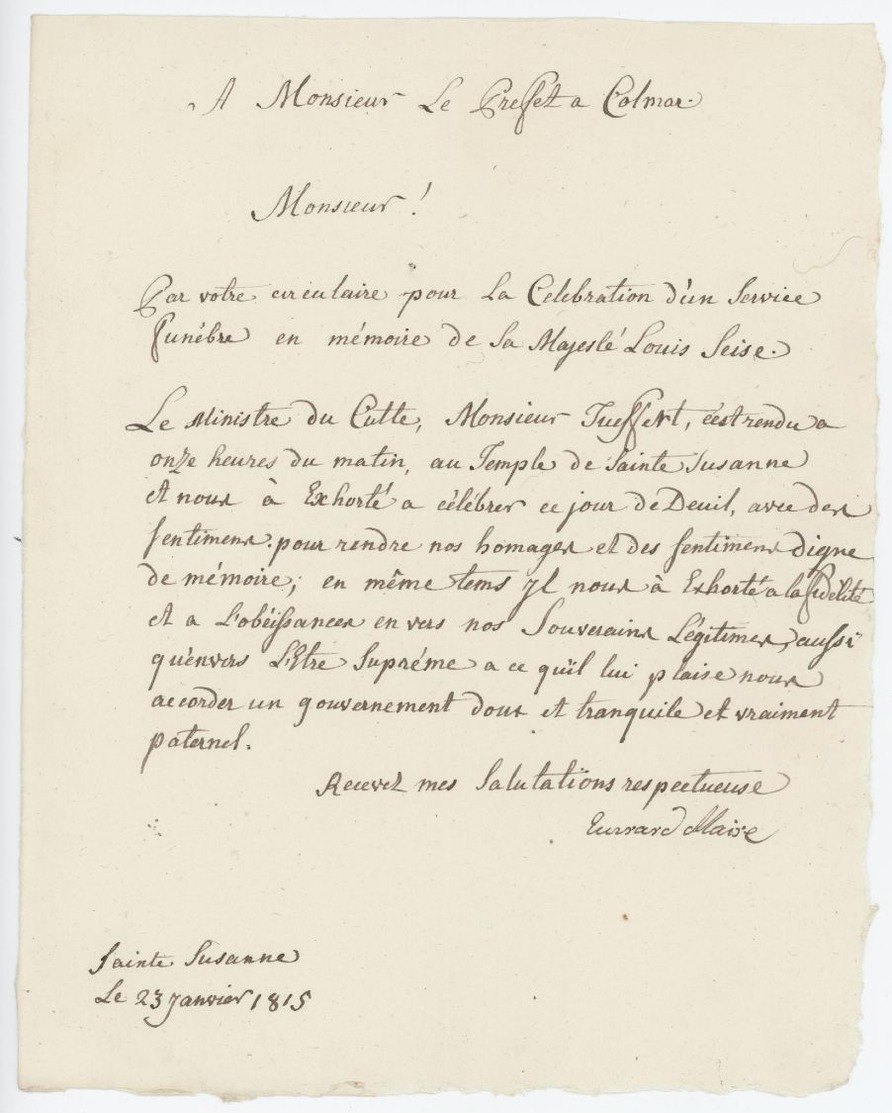 Sainte Suzanne Célébration D'un Service Funèbre Louis XVI - Documents Historiques