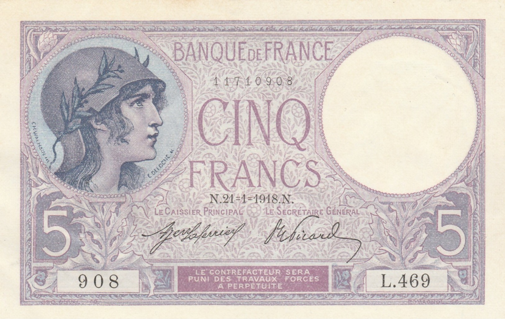 RARE 5FRANCS VIOLET 1918.N. NEUF - 5 F 1917-1940 ''Violet''