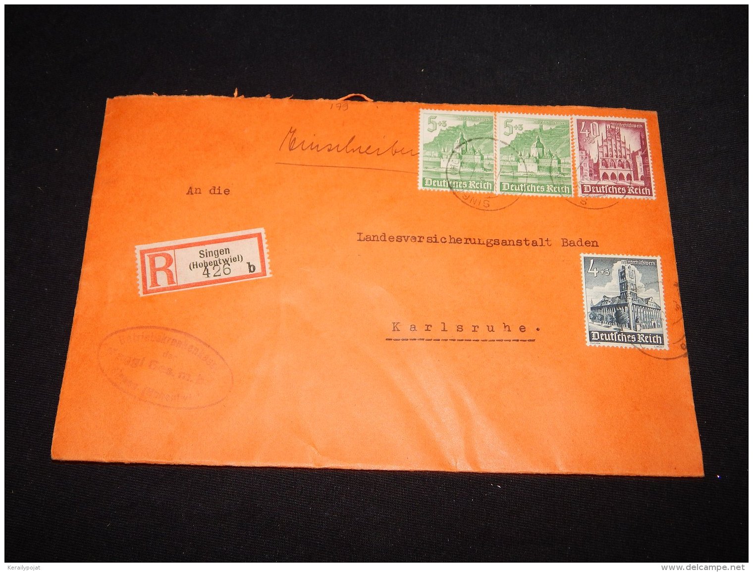 Germany 1941 Singen Registered Cover__(LB-179) - Covers & Documents