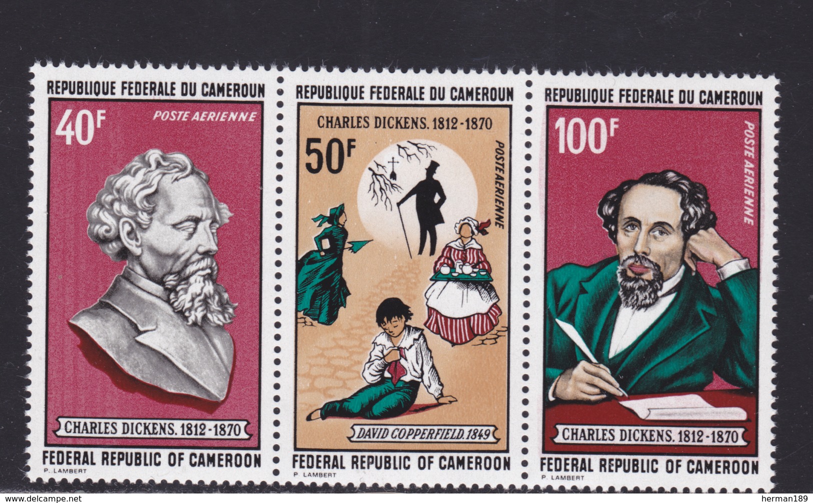 CAMEROUN AERIENS N°  173A ** MNH Neufs Sans Charnière, Triptyque, TB (D5047) Charles Dickens - Cameroon (1960-...)