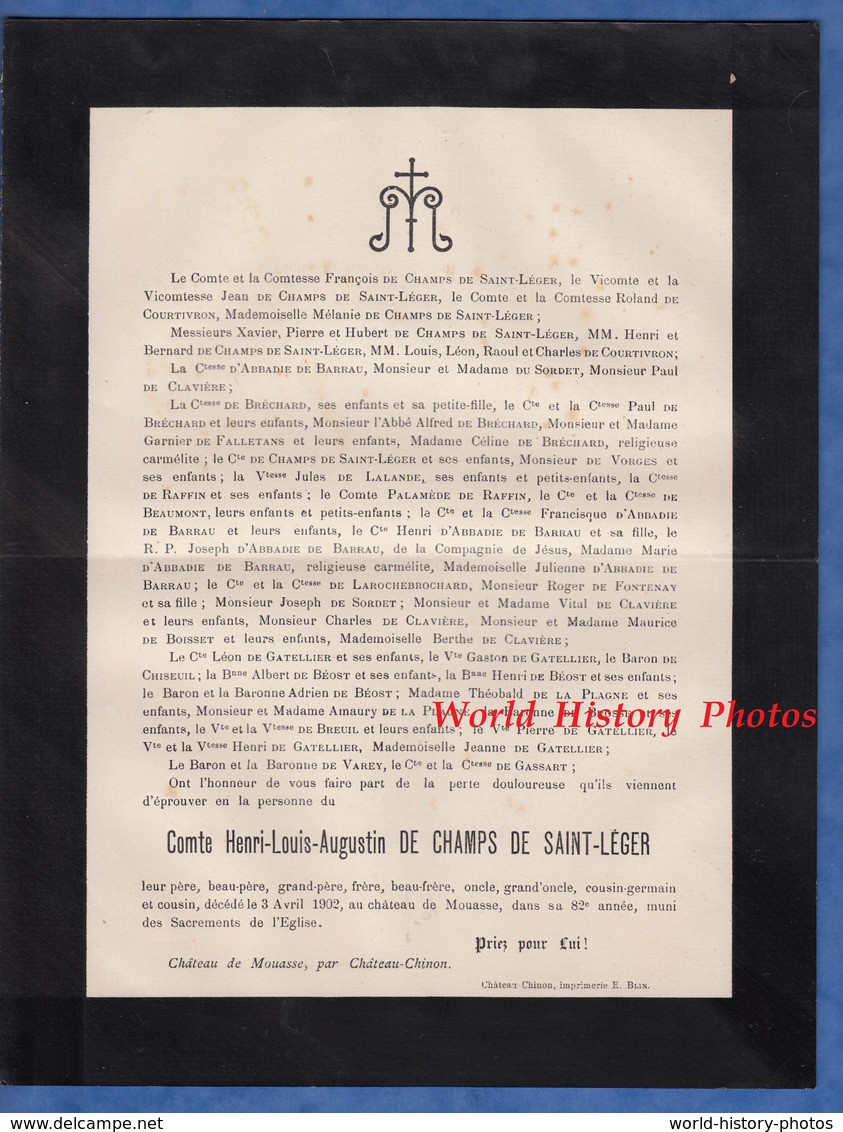 Document De 1903 - Château De MOUASSE Par CHATEAU CHINON ( Nièvre )- Comte Henri Louis Augustin De CHAMPS De SAINT LEGER - Documents Historiques