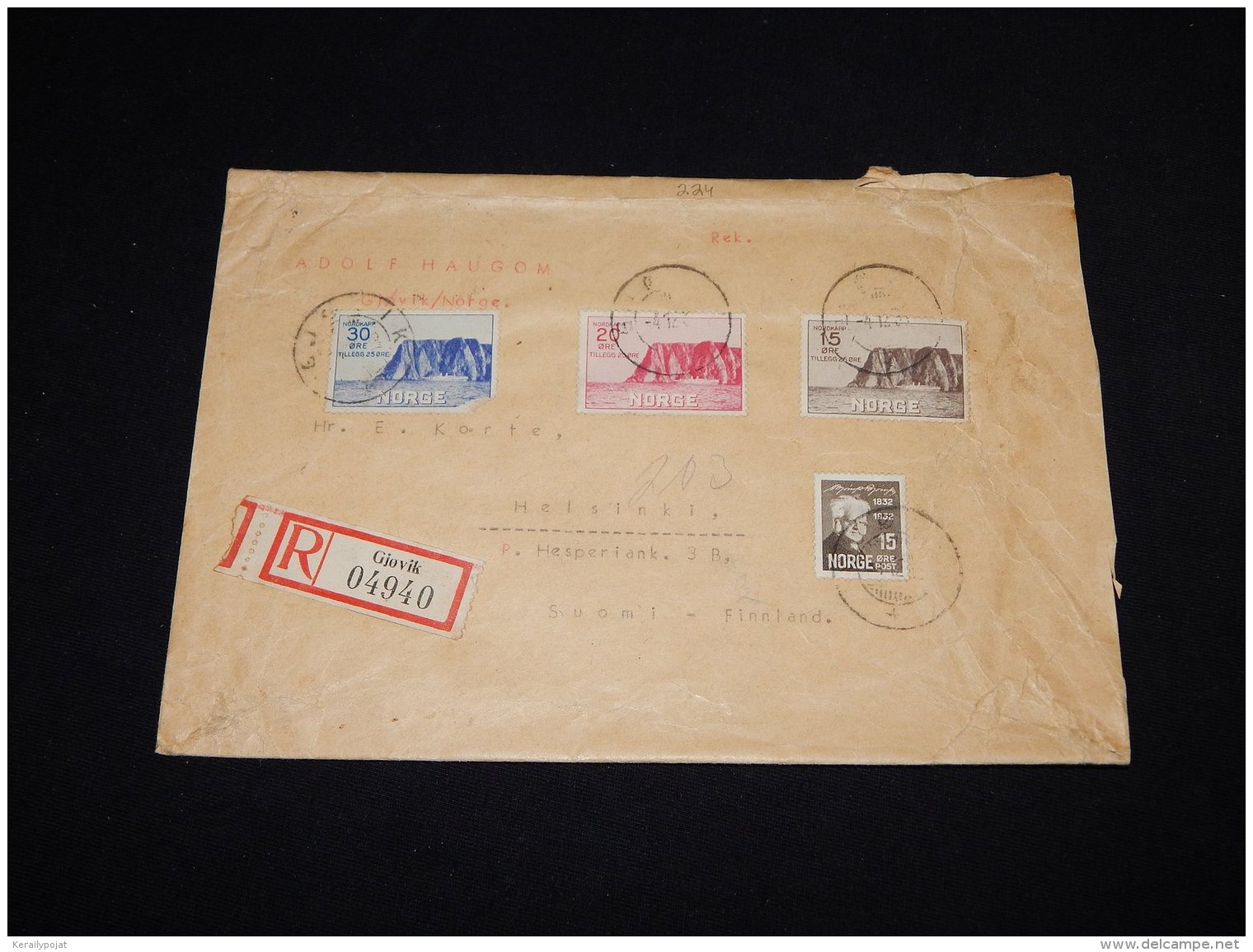 Norway 1930's Gjovik Registered Cover To Finland__(LB-224) - Lettres & Documents