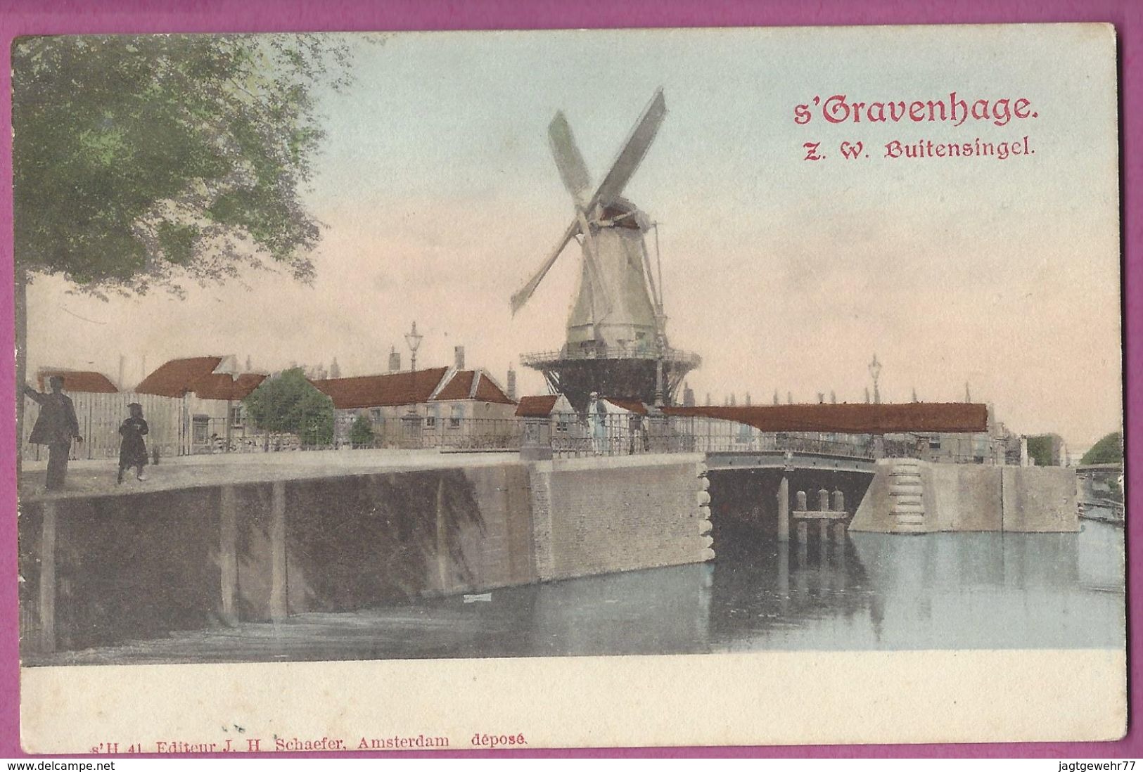 Orig.AK ,  S``Gravenhage, Z.w. Suitensingel,mit Brücke  Mühle Moulin ,Molen, - Moulins à Vent