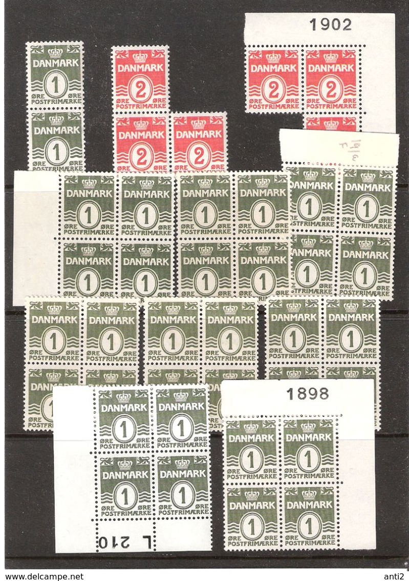 Denmark Lot  Wave Lines, Singles, And Bloc Of Four,  MNH(**) - Verzamelingen