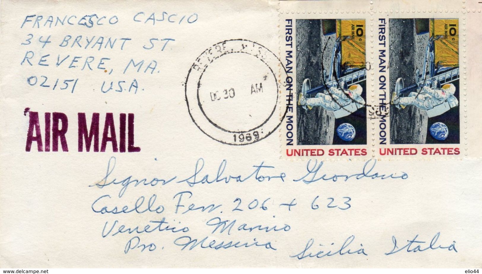 1969 - Busta In Tariffa " AIR MAIL" Coppia Cent. 10 (sbarco Sulla Luna) - - Altri & Non Classificati