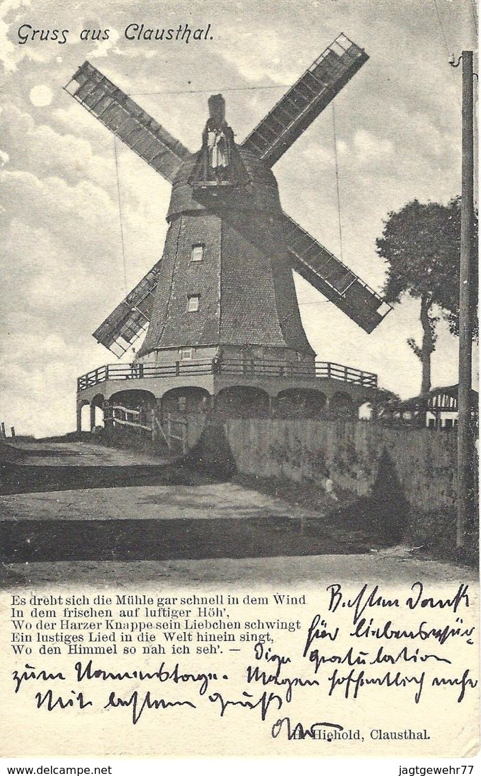 Orig.AK Gruss Aus Clausthal ,Windmühle     Mühle Moulin ,Molen,Feldpost - Moulins à Vent