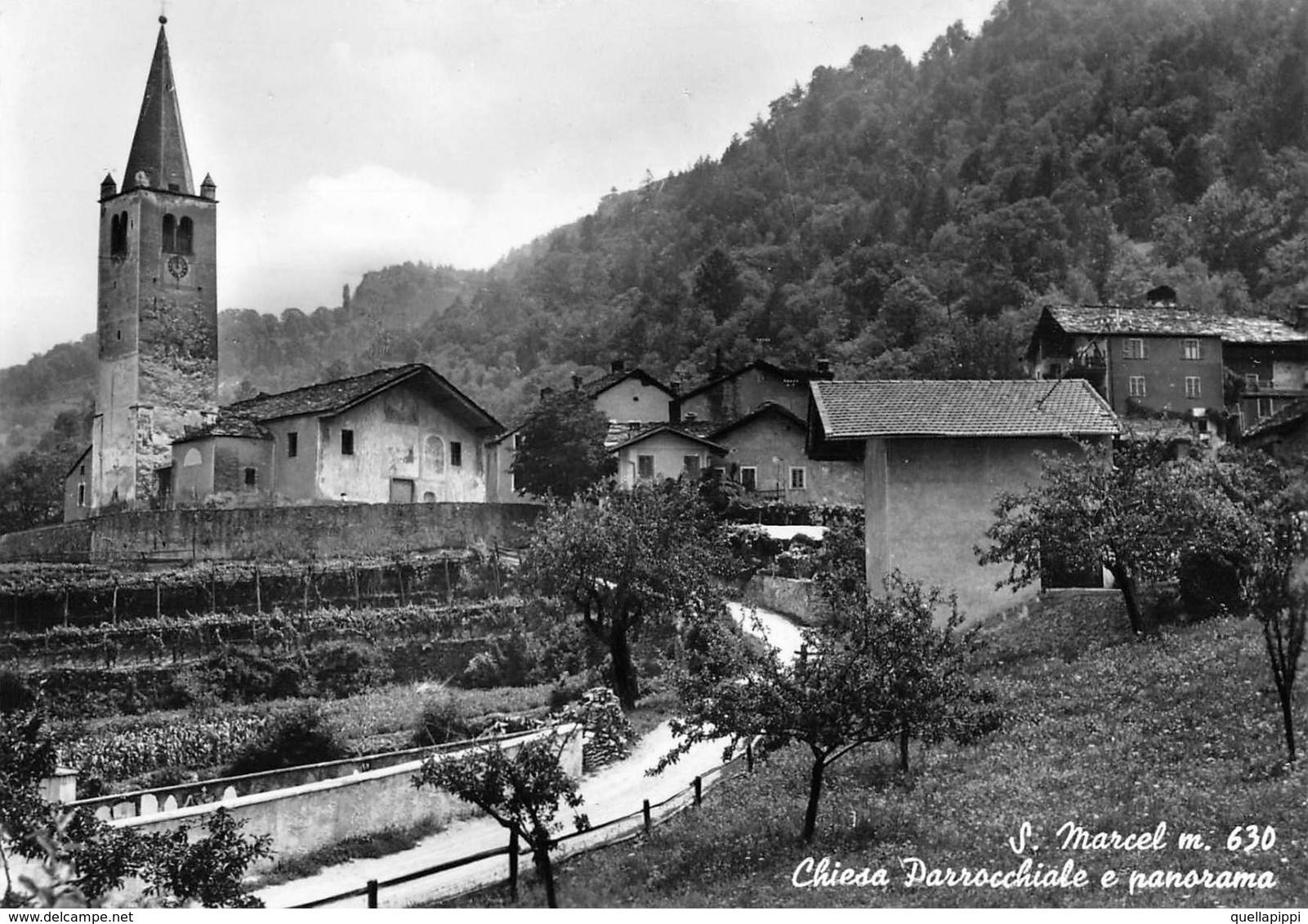 07420 "(AO) S. MARCEL M 630-CHIESA PARROCCHIALE E PANORAMA"  VERA FOTO, S.A.C.A.T. CART NON SPED - Altri & Non Classificati