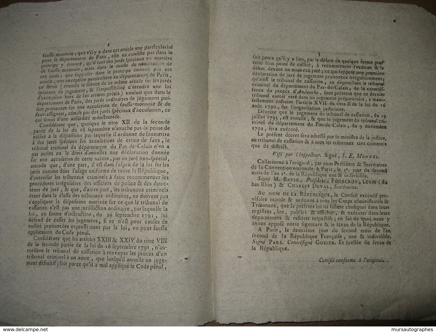 DECRET CONVENTION NATIONALE MODE JUGEMENT CRIME DE FAUSSE MONNAIE 1793 REVOLUTION JUSTICE - ...-1889 Anciens Francs Circulés Au XIXème