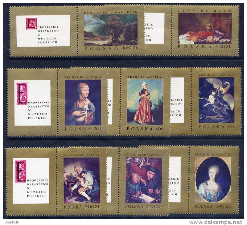 POLAND 1967 National Gallery Paintings Set With Labels MNH / **.  Michel 1808-15 - Unused Stamps