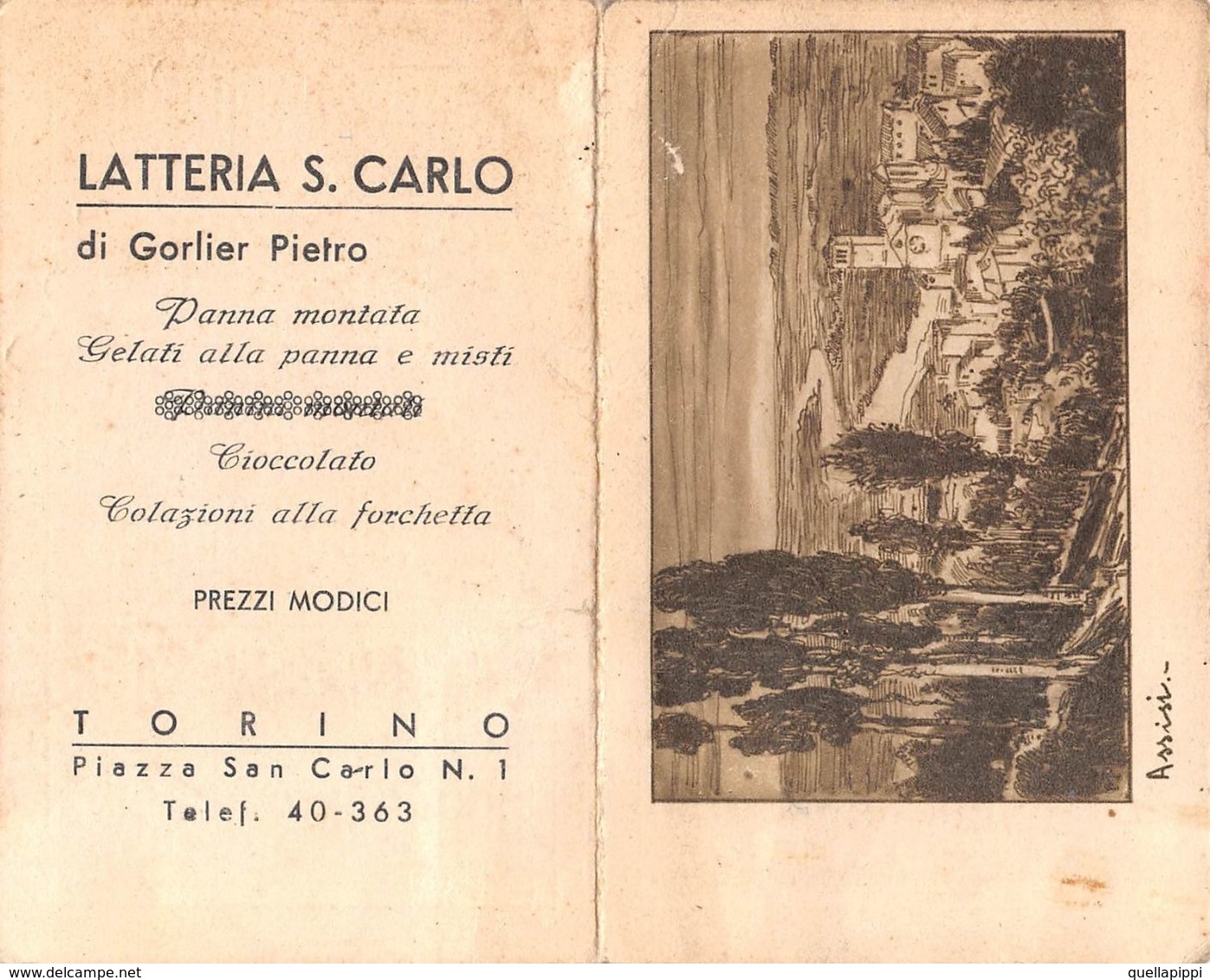 07434 "CALENDARIETTO 1937 - LATTERIA S. CARLO DI GORLIER PIETRO - TORINO" VEDUTA ASSISI - Petit Format : 1921-40