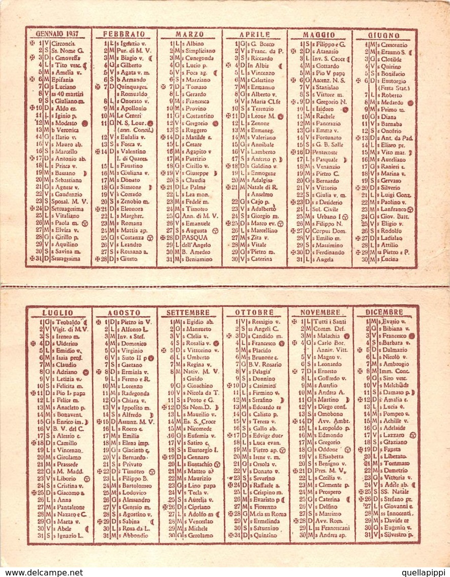 07434 "CALENDARIETTO 1937 - LATTERIA S. CARLO DI GORLIER PIETRO - TORINO" VEDUTA ASSISI - Petit Format : 1921-40