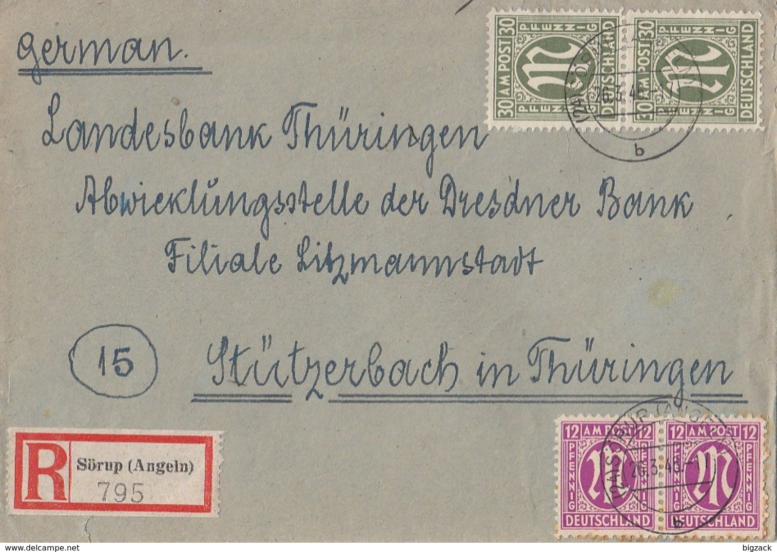 AM-Post R-Brief Mif Minr.2x 23, 2x 29 Sörup (Angeln) 26.3.46 - Sonstige & Ohne Zuordnung