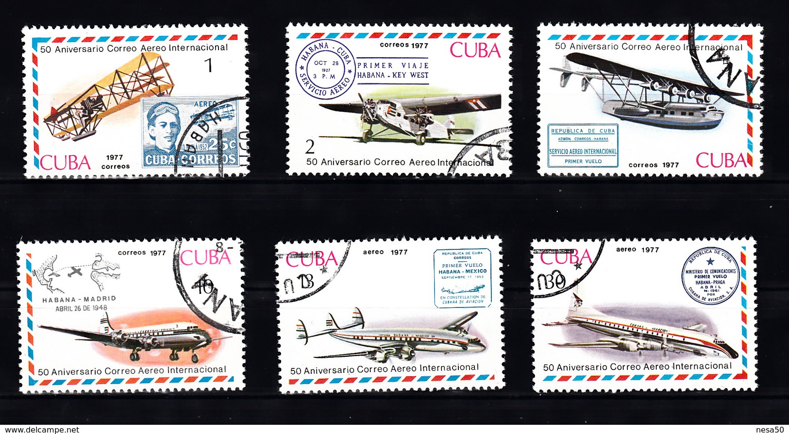 Cuba 1977 Mi Nr 2248 - 2253, 50 Jaar Luchtpostvervoer, Airplane - Gebruikt