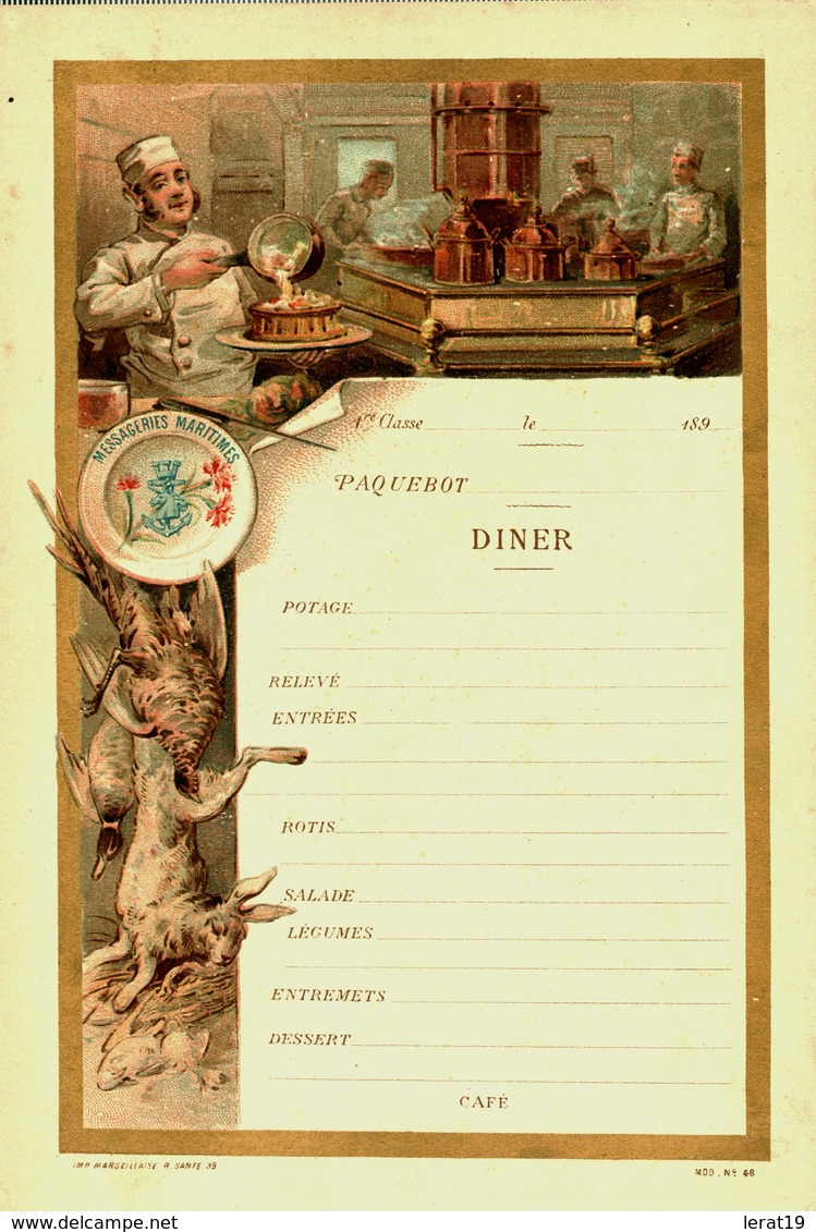 MENU...COMPAGNIE DES MESSAGERIES MARITIMES.....PAQUEBOT...1ere CLASSE....1890 - Menus