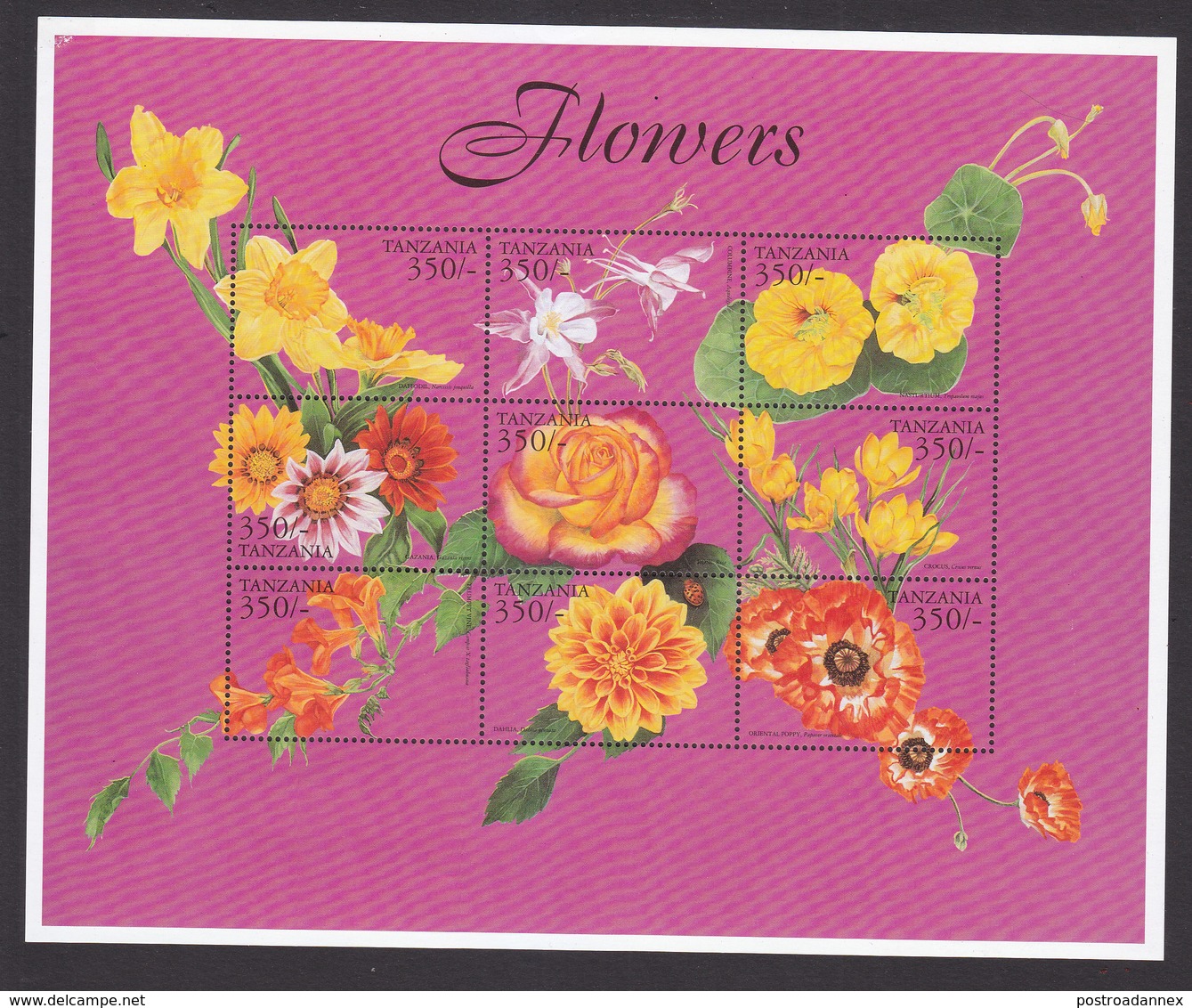 Tanzania, Scott #2024-2025, Mint Never Hinged, Flowers, Issued 1999 - Tanzanie (1964-...)